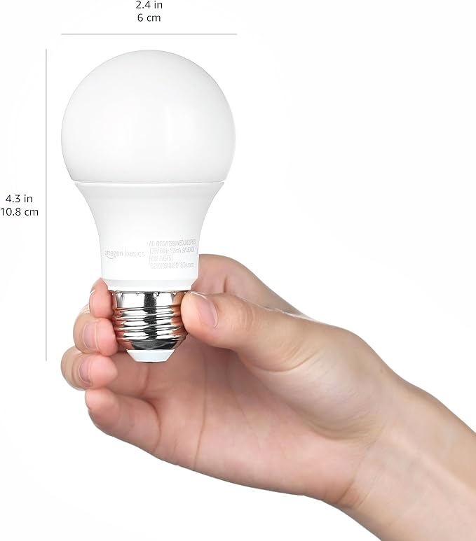 Amazon Basics A19 Dusk to Dawn Sensor LED Outdoor Light Bulb, 60W Equivalent, Energy-Efficient 9W, Daylight White, 5000K, E26 Base, 10,000 Hours, 6 Count (Pack of 1)