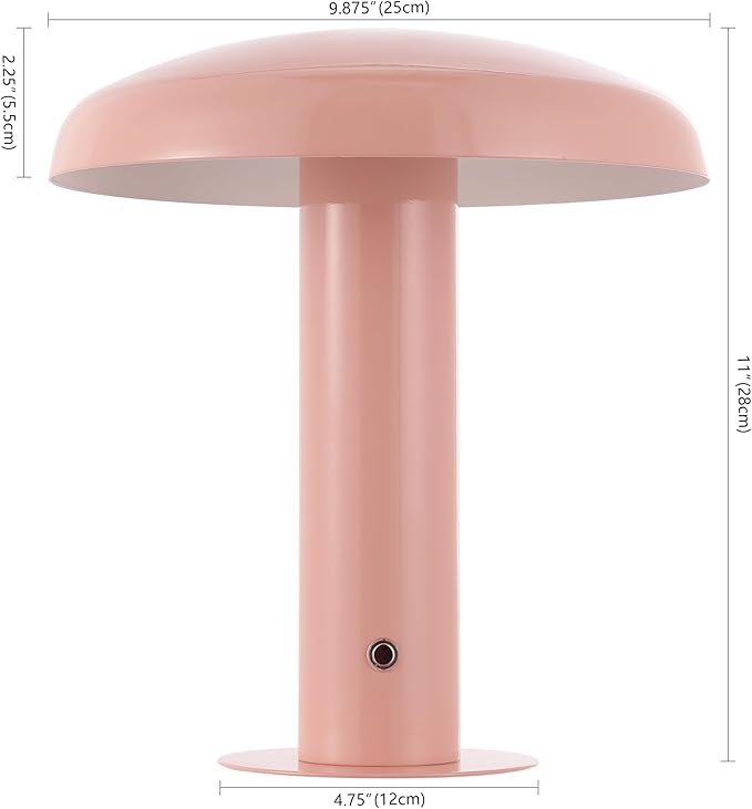 JONATHAN Y 11" Pink Rechargeable LED Mushroom Table Lamp, Cordless Portable Dimmable Mid-Century Modern Accent Lamp, with Metal Shade, Touch Sensor (JYL7114E)