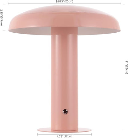 JONATHAN Y 11" Pink Rechargeable LED Mushroom Table Lamp, Cordless Portable Dimmable Mid-Century Modern Accent Lamp, with Metal Shade, Touch Sensor (JYL7114E)