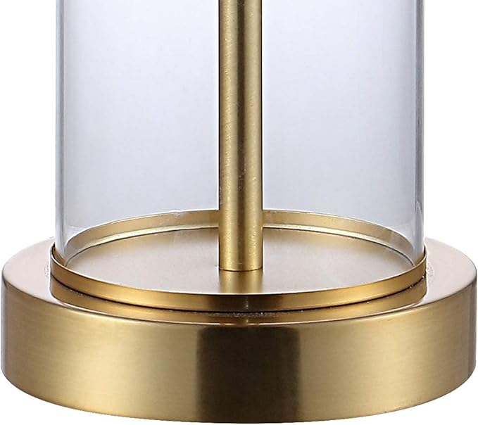 JONATHAN Y 21" Brass Gold Modern Glass Table Lamp Set of 2, Bedside Nightstand Lamps with USB Charging Port, White Linen Shade, LED Bulbs Included (JYL8500B-SET2)