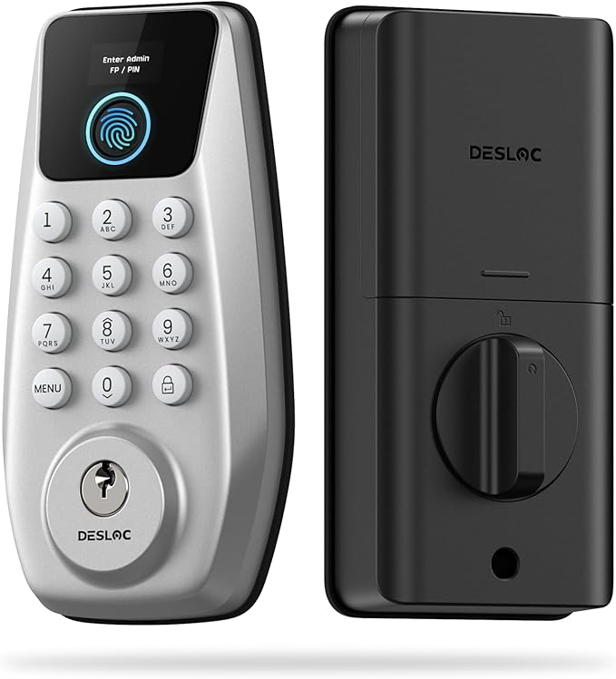 DESLOC C110 Smart Lock with LockVue Display, 3-in-1 Keyless Entry Door Lock with Fingerprint, Passcode & Key, BHMA Certified Deadbolt, Auto Lock, 12-Month Battery for Home, Apartment & Airbnb, Silver