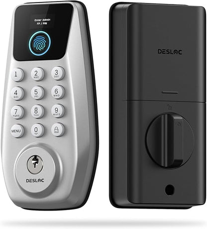DESLOC C110 Smart Lock with LockVue Display, 3-in-1 Keyless Entry Door Lock with Fingerprint, Passcode & Key, BHMA Certified Deadbolt, Auto Lock, 12-Month Battery for Home, Apartment & Airbnb, Silver
