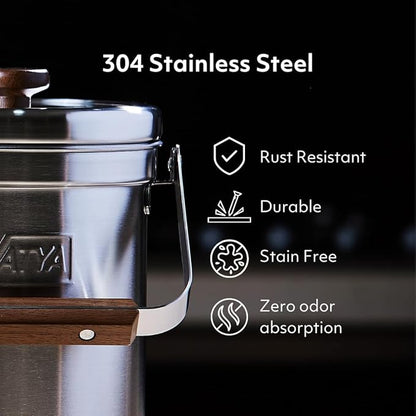 Vatya Stainless Steel Kitchen Compost Bin - NO Filter Countertop Composter, Composting Bucket, Counter Top Small Indoor Food Waste Container with Lid, Odorless Food Scrap Pail, Small 0.5 Gallon