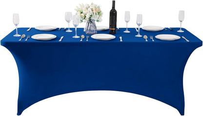 SuperO Waterproof Spandex Table Cover for 6FT Table Universal Fitted Stretch Tablecloth for Party, Banquet, Wedding and Events-Classic Blue