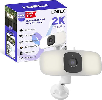 Lorex Connect 2K Floodlight Wi-Fi Security Camera | New Connect App | 160° Pan Coverage | Person Detection | Live Auto-Tracking | Color Night Vision | 2-Way Talk | Cloud & Local Storage Option