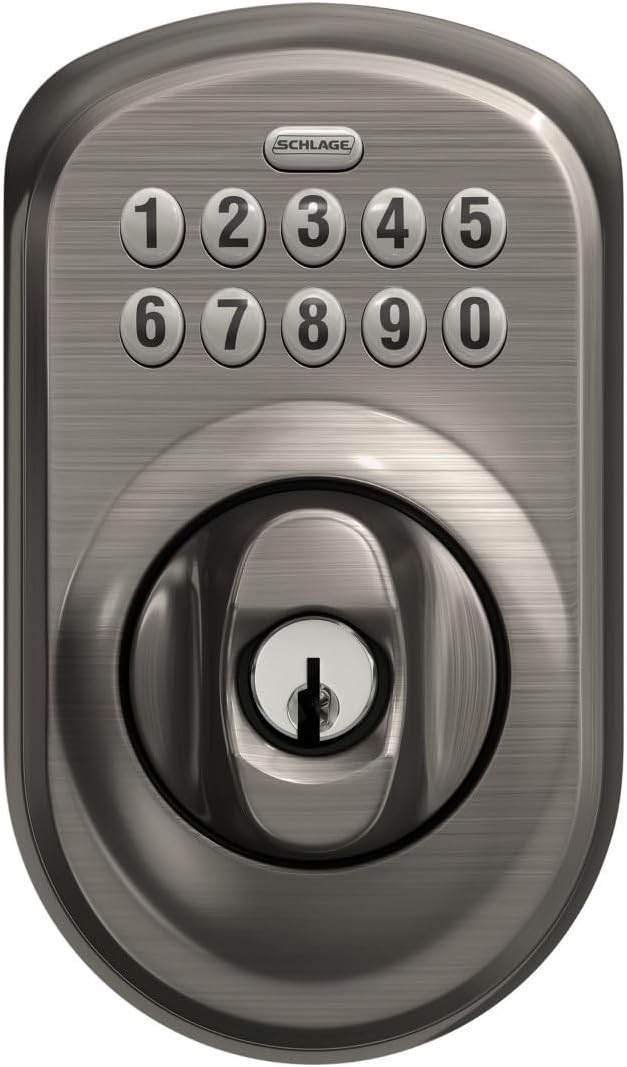 SCHLAGE BE365 PLY 620 Plymouth Keypad Deadbolt, Antique Pewter