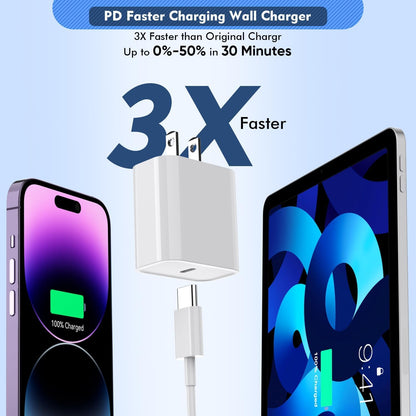 2Pack iPhone Fast Charger, Type C Charger Fast Charging Power Delivery Fast Charging Block Travel Plug with 2Pack Type C to Lightning Cable Cord Compatible with iPhone 14/14 Pro/13/12/11/X,iPad