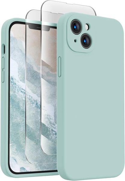 FireNova Designed for iPhone 13 Case, Silicone Upgraded [Camera Protection] Phone Case with [2 Screen Protectors], Soft Anti-Scratch Microfiber Lining Inside, 6.1 inch, Mint Green