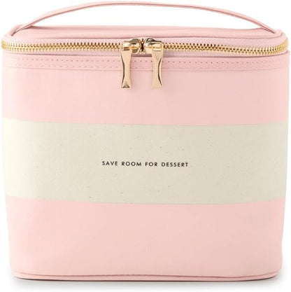 kate spade new york Small Insulated Lunch Tote, Lunch Cooler, 8 x 7 x 4.5 Cute Lunch Bag for Women, Pink Thermal Bag with Double Zipper Close and Carrying Handle, Blush Rugby Stripe