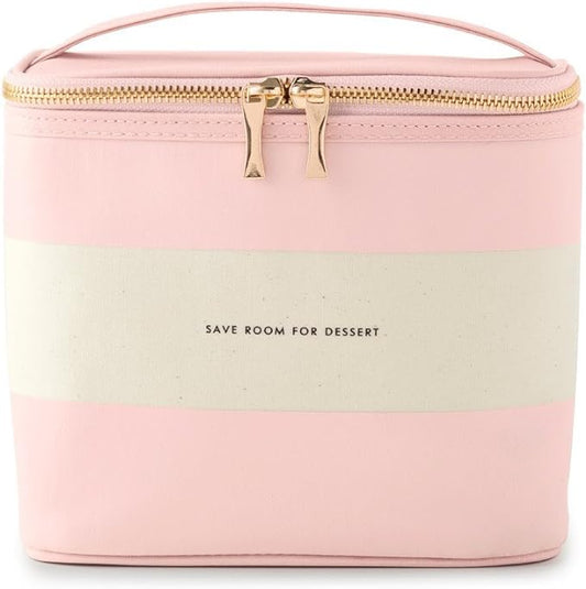 kate spade new york Small Insulated Lunch Tote, Lunch Cooler, 8 x 7 x 4.5 Cute Lunch Bag for Women, Pink Thermal Bag with Double Zipper Close and Carrying Handle, Blush Rugby Stripe