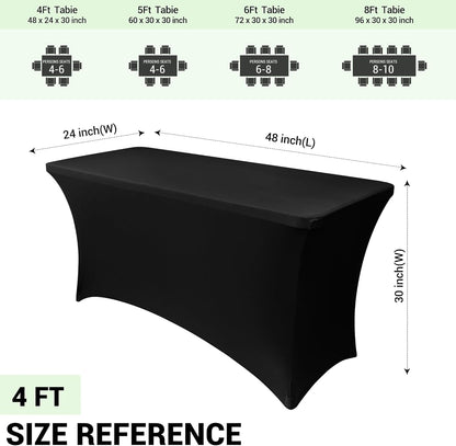 Obstal 4ft Stretch Spandex Table Cover - 4 Pack Universal Rectangular Fitted Tablecloth Protector for Wedding, Banquet and Party, Black