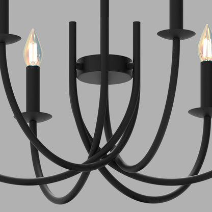 Black Dining Room Chandelier, LED Hanging Lamp Ceiling, Modern Round Candle Pendant Light Fixtures for Farmhouse Living Room Bedroom Kitchen Island (Black-C 6Lights)