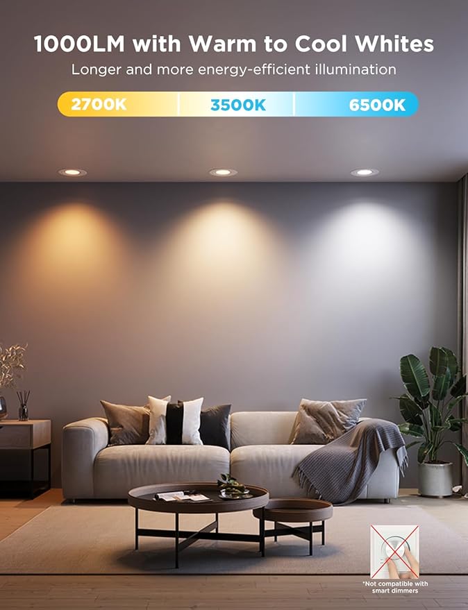 Govee Smart Retrofit Recessed Lighting 6 Inch, Wi-Fi Bluetooth Direct Connect RGBWW Retrofit Can Lights, 65 Scene Modes, Works with Alexa & Google Assistant, 1000 Lumens, 4 Pack