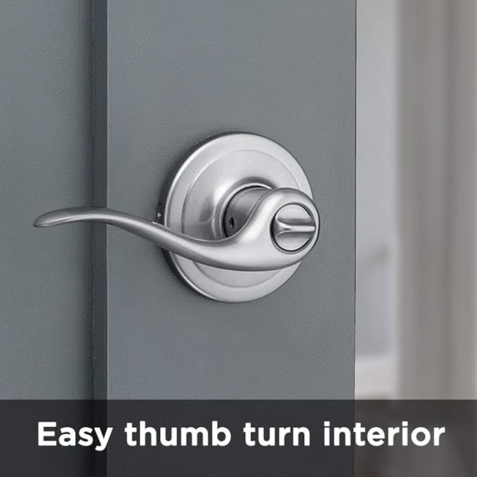 Kwikset Tustin Interior Privacy Door Handle with Lock, Door Lever For Bathroom and Bedroom, Satin Chrome Reversible Keyless Turn Lock