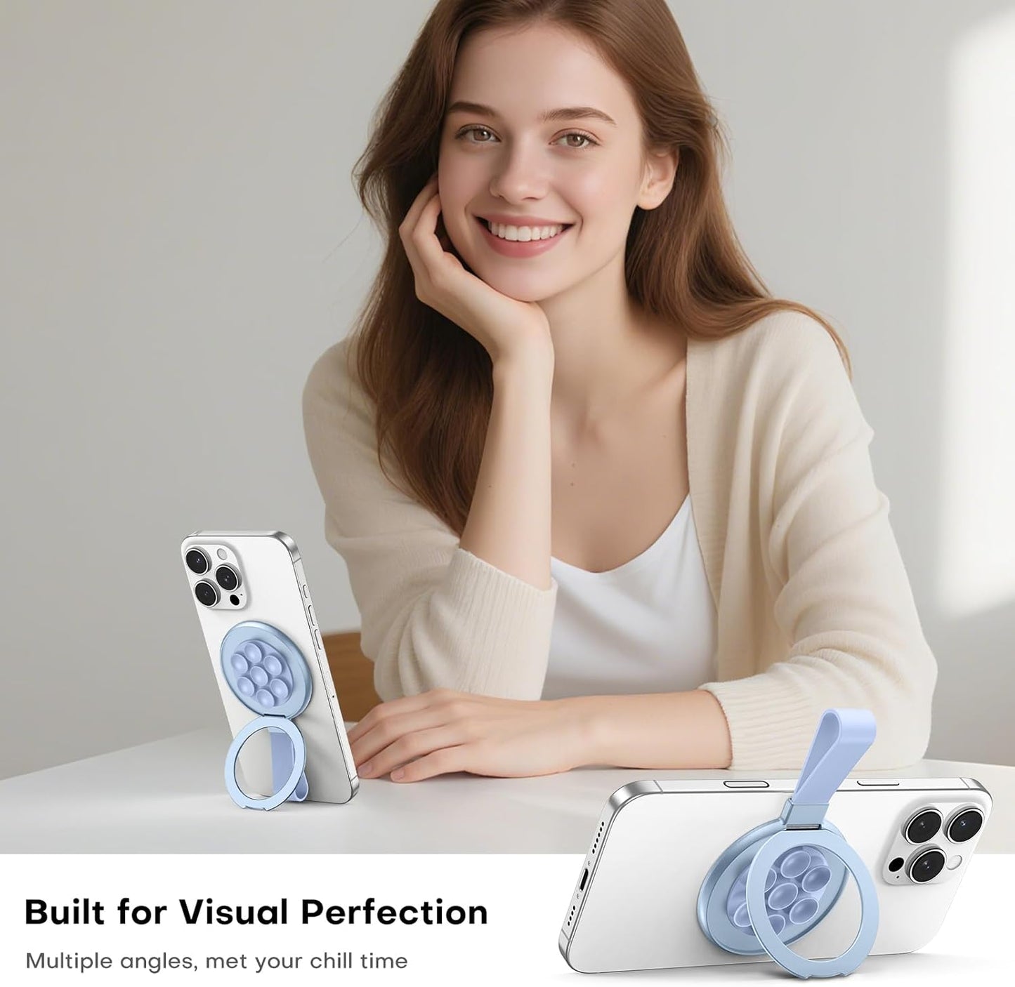 TAURI for Magsafe Suction Phone Grip - Universal Magnetic Suction Grip, 360° Rotating Hands-Free Holder, Silicone Suction Grip for iPhone 16 Pro Max/15/Android/S25,Blue