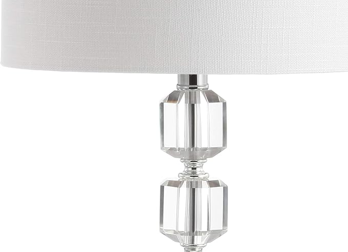 JONATHAN Y 27.5" Chrome Modern Stacked Crystal Table Lamp Set of 2 for Living Room Bedroom, Glam Bedside Nightstand Lamps, White Linen Shade, LED Bulbs Included, UL Listed JYL5053A-SET2