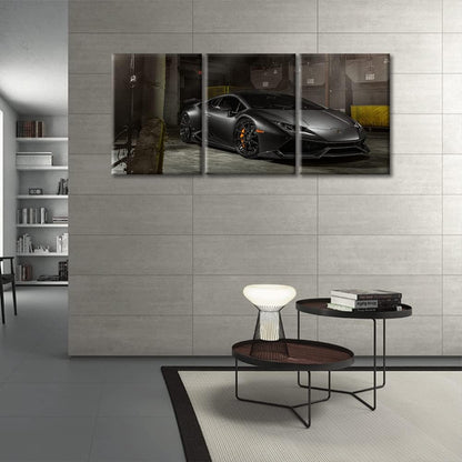 Canvas Wall Art for Bedroom Black Cool Sports Car Wall Art for Living Room Super Car in the Garage 3 Panels Vintage Wall Art Decor Modern Artwork for Home Walls Giclee Framed Ready to Hang 36"Wx16"H
