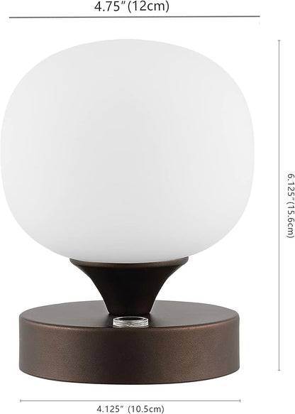 JONATHAN Y 6.13" Oil Rubbed Bronze Modern Cordless Rechargeable LED Table Lamp, Frosted White Glass Shade, Touch Dimmable Mini Accent Light for Bar, Bedroom, Nightstand JYL7112A
