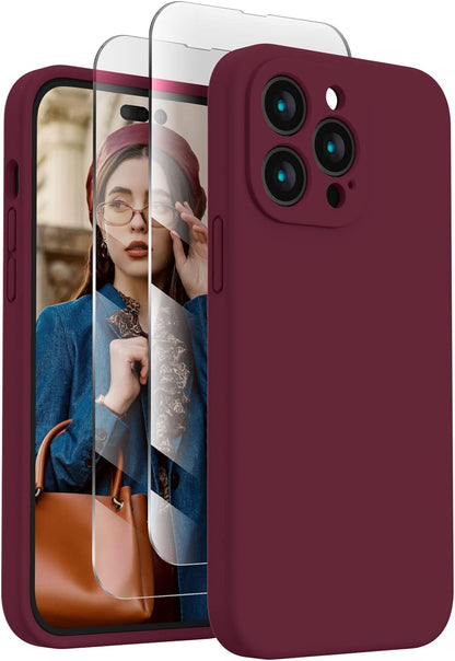 FireNova for iPhone 14 Pro Case, Silicone Upgraded [Camera Protection] Phone Case with [2 Screen Protectors], Soft Anti-Scratch Microfiber Lining Inside, 6.1 inch, Plum