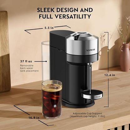 Nespresso Vertuo Next Deluxe Coffee and Espresso Machine by De'Longhi, Chrome