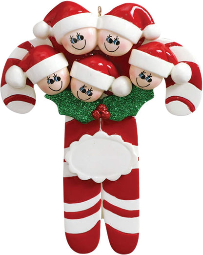 Candy Cane Family of 5 Ornament 2025 Personalized Family Christmas Ornaments 2025 | Holiday Keepsake Holly Berries Personalized Tree Ornaments for Grandchildren, Siblings & Grandkids of Five Ornament