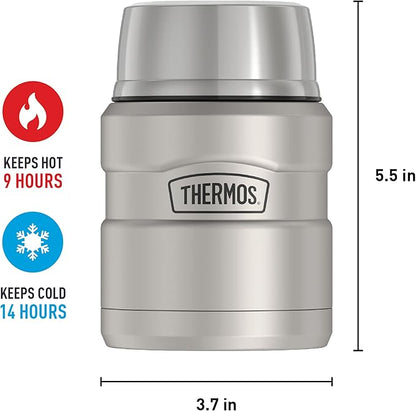 THERMOS Stainless King Vacuum-Insulated Food Jar with Spoon,16 Ounce,Matte Stainless Steel,(Pack of 4)