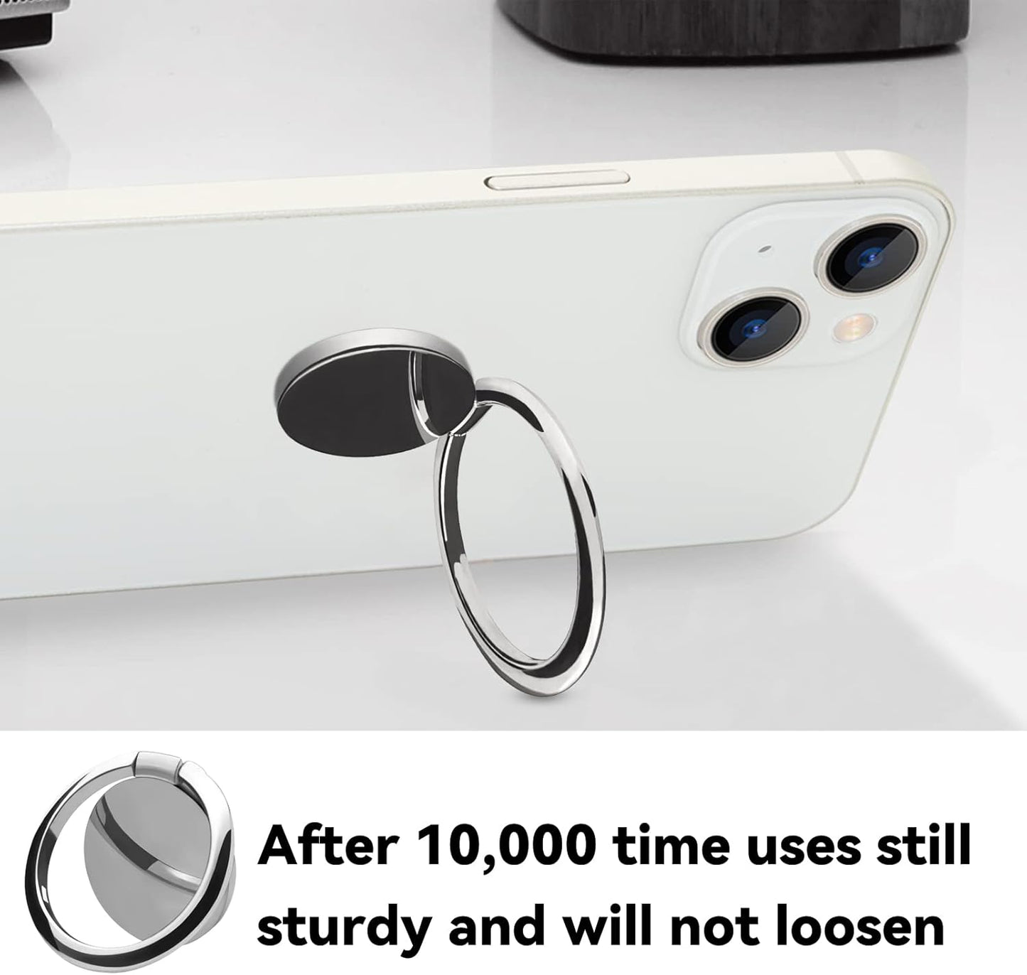 Metal Cell Phone Ring Holder Finger Ring Stand, 360 Degree Rotation Ring Kickstand Grip Holder for Magnetic Car Mount, Silver