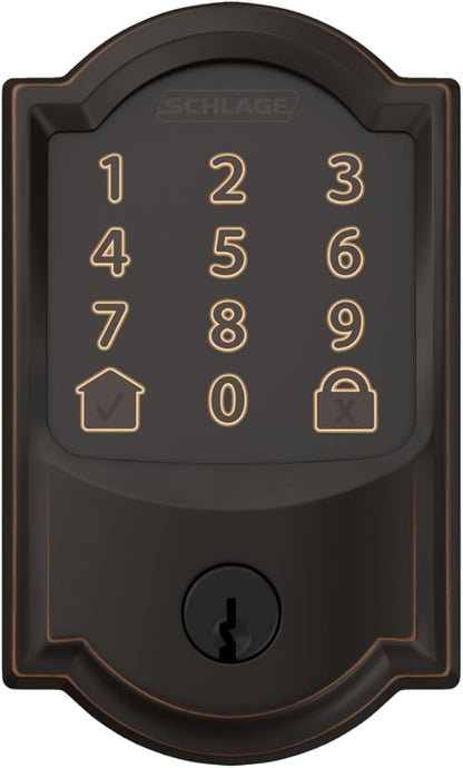 Schlage Encode Smart WiFi Deadbolt Lock for Front Door - Keyless Entry with App or Touchscreen - Works with Alexa, Hey Google, & Airbnb - Create Codes for Guests - Aged Bronze