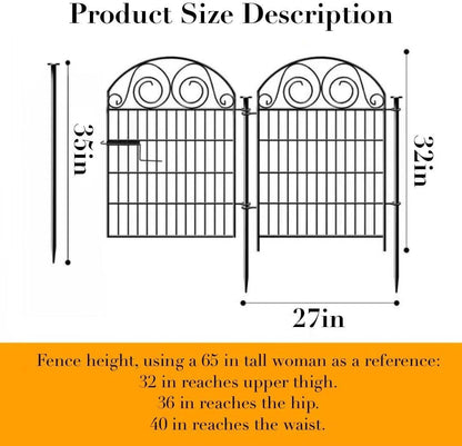 Dog Fence Outdoor for Yard, 32 in(H)×8.8 Ft(L) 4 Panels Garden Fences with Gate, Black Metal No Dig Fence for Dogs, Reusable Defense Temporary Fencing│Patented