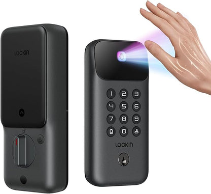 Lockin Veno Go Palm Vein Smart Lock with Built-in Wi-Fi & Matter, Keyless Entry Smart Deadbolt Door Lock, 5 Unlock Methods, ANSI Grade 3 Security, 7-Month Rechargeable Battery, IP53 Waterproof