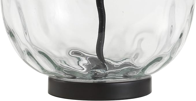 JONATHAN Y 26.5" Clear Glass and Black Metal LED Table Lamp, Transitional Farmhouse Bedside Nightstand Lamp with White Linen Shade, UL Listed, LED Bulb Included JYL1067A