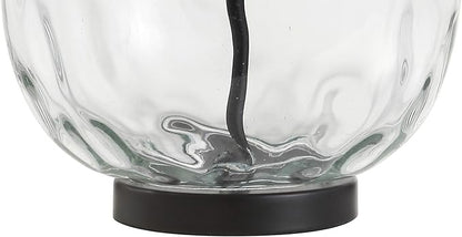 JONATHAN Y 26.5" Clear Glass and Black Metal LED Table Lamp, Transitional Farmhouse Bedside Nightstand Lamp with White Linen Shade, UL Listed, LED Bulb Included JYL1067A