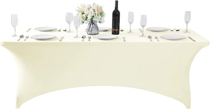 2Pack Spandex Table Cover for 8FT or 4ft or 6ft Table Universal Fitted Stretch Tablecloth for Party, Banquet, Wedding and Events-Ivory