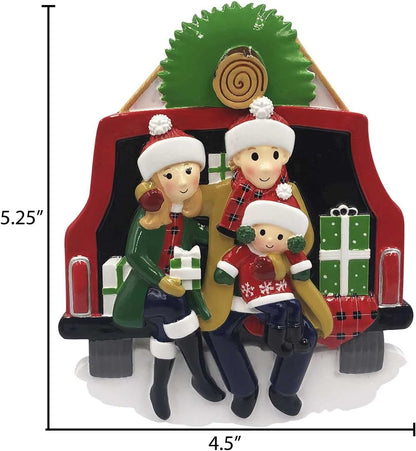3D Santa Hat Family of 3 Christmas Ornament 2025 Personalized Family Christmas Ornaments 2025 | Road Trip on Vintage Car Personalized Tree Ornaments Customizable Gifts in Red Truck of Three Ornament