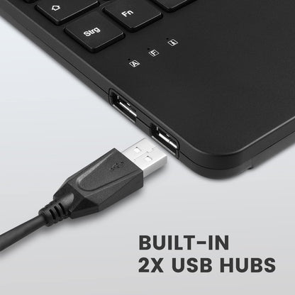 Perixx PERIBOARD-526 US, Wired Mini USB Keyboard with Trackball - X Type Scissor Keys - 11.18x7.17x1.1 Inches - Build-in 2 USB Hubs - US English