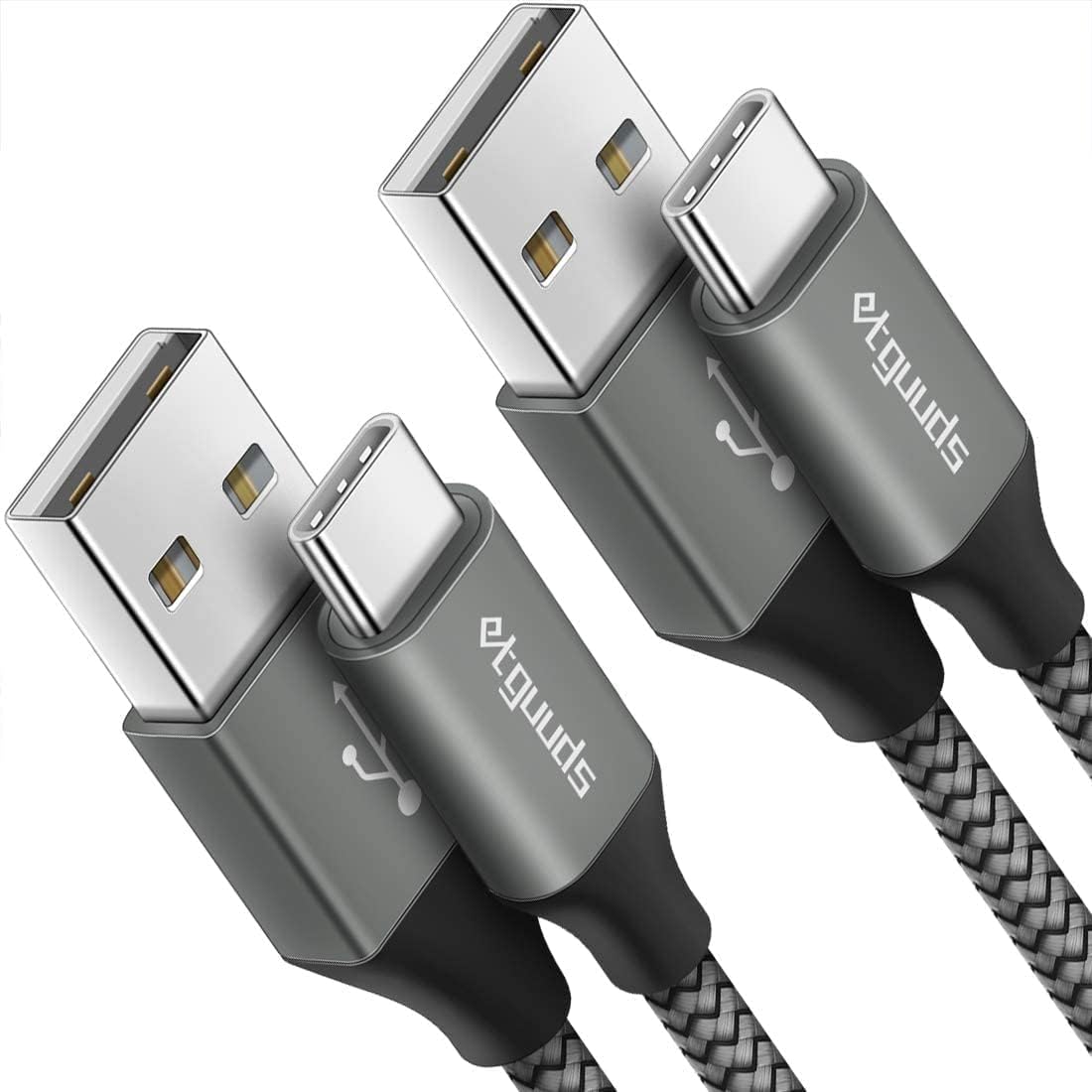 etguuds 6.6ft USB A to USB C Cable 3A Fast Charging, 2-Pack USB A to USB Type C Charger Cord for iPhone 16 15 Pro/Pro Max/Plus, for Samsung Galaxy S24 S23 S22 S21 S20 S10 A55 A54 Flip Note, Moto, Gray