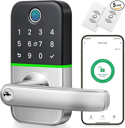 Keypad Smart Door Lock with Handle: Kucacci Keyless Entry Door Lock - Smart Lock for Front Door - Electronic Door Lock with Keypad for Exterior Door - Deadbolt Lever Alternative - Easy Installation