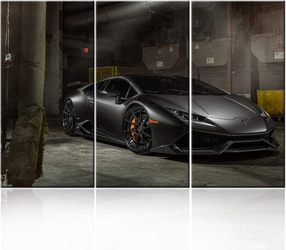 TUMOVO Big 3 Piece Set of Black Car Canvas Wall Art/Canvas Print Poster Picture / LP610-4 Sports Car Wall Painting on Canvas/Home Wall Decoration on Canvas - 40 x 20inch x 3 Panels
