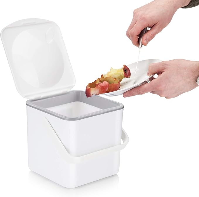 Minky Homecare Kitchen Compost Bin – Countertop Food Waste Caddy with Easy Wipe Clean Interior – Made in The UK - 3.5L (0.9 gal.) (White)