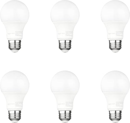 Amazon Basics A19 Dusk to Dawn Sensor LED Outdoor Light Bulb, 60W Equivalent, Energy-Efficient 9W, Daylight White, 5000K, E26 Base, 10,000 Hours, 6 Count (Pack of 1)