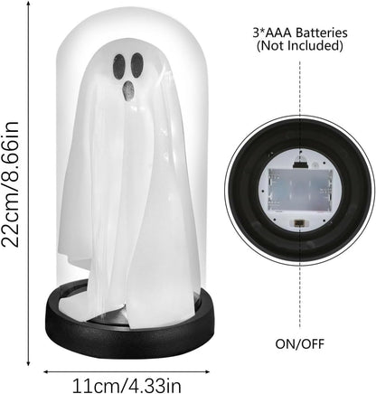 Light Up Ghost in Glass Cloche,Halloween Decorations Indoor,Cute LED Ghost Decor for Mantel,Tabletop,Cute Decorative Ornaments Suitable for Halloween Parties and Festivals(Colored Light,Glass Cover)