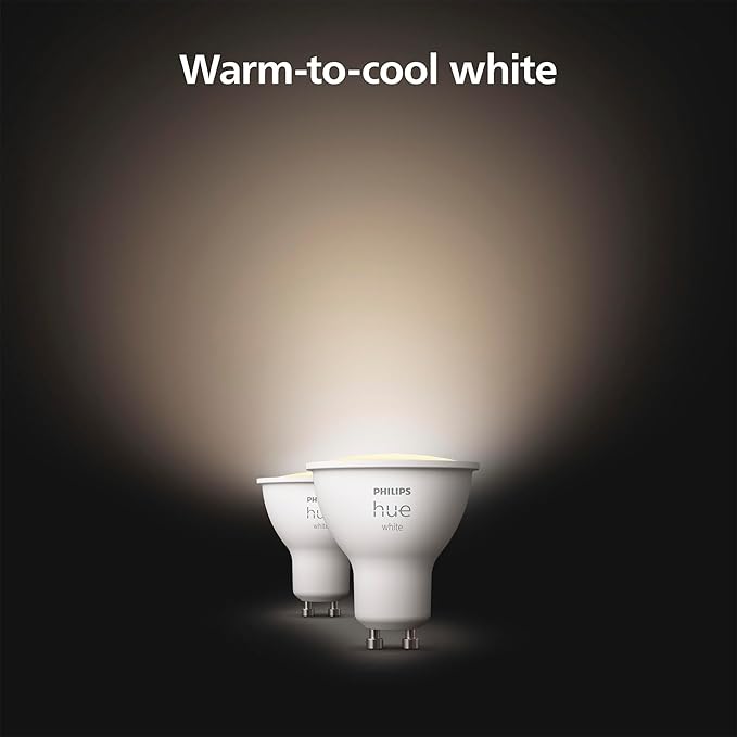 PHILIPS Hue Smart 60W GU10 LED Bulb, White Light, 2 Pack, 450LM, Indoor Light Bulbs, Control with Hue App, Compatible with Alexa, Google Assistant and Apple HomeKit