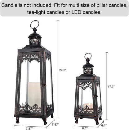 NEEDOMO Lanterns Decorative Outdoor & Indoor, Set of 2 Outdoor Lanterns for Porch,Large Candle Lantern, Bronze Metal Frame with Glass for Fall, Christmas