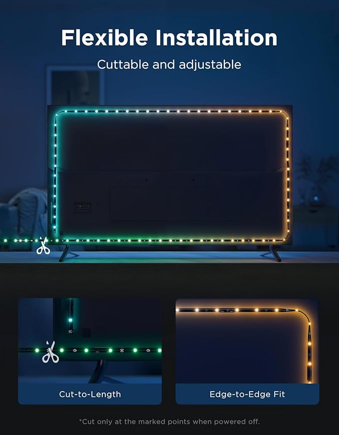 Govee TV LED Backlight 2, 14.4ft Cuttable TV Lights for 32-70 Inch TVs, Color Changing RGBWIC LED Strips Lights with 210+ Scene Modes & Music Sync, Smart APP and Voice Control, Easy Install
