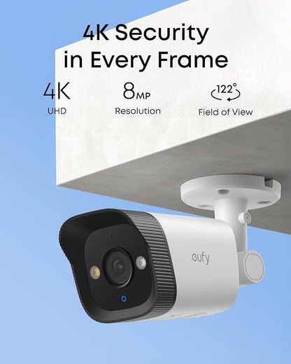 eufy PoE Bullet Security Camera E40, NVR Add On Cam, Requires eufy NVR, 4K UHD, 122° FOV, F1.6 Color Night Vision, 24/7 Recording, Human/Vehicle/Pet AI Detection, Red and Blue Strobe, Plug and Play