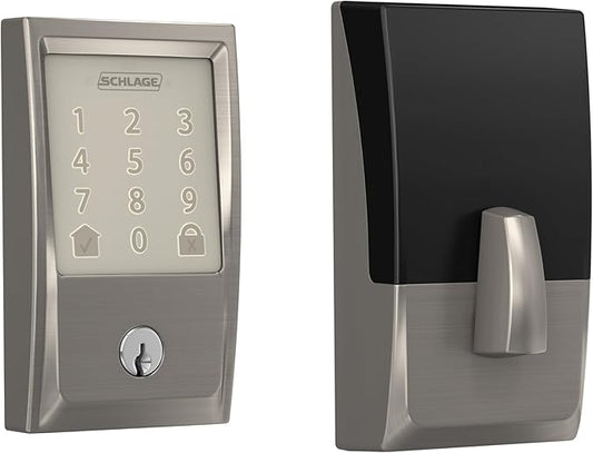 Schlage Encode Smart WiFi Deadbolt Lock for Front Door - Keyless Entry with App or Touchscreen - Works with Alexa, Hey Google, & Airbnb - Create Codes for Guests - Satin Nickel