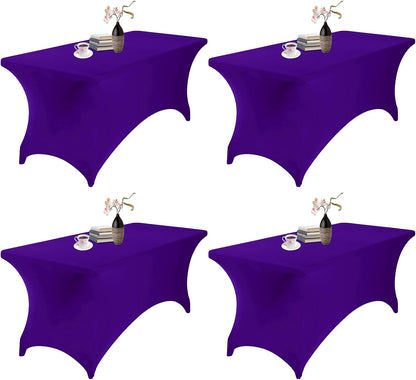 4Pack Spandex Waterproof Table Covers 6ft，Spandex 6ft Waterproof Table Cover for Party,Wedding, Banquet, and Events(Purple)