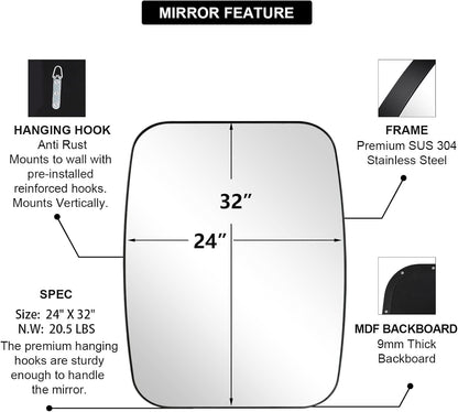 ANDY STAR Oval Bathroom Mirror, 24x32’’ Matte Black Metal Frame Oblong Mirror for Bathroom, Modern Black Oval Bathroom Mirror for Over Sink, Hangs Horizontal or Vertical