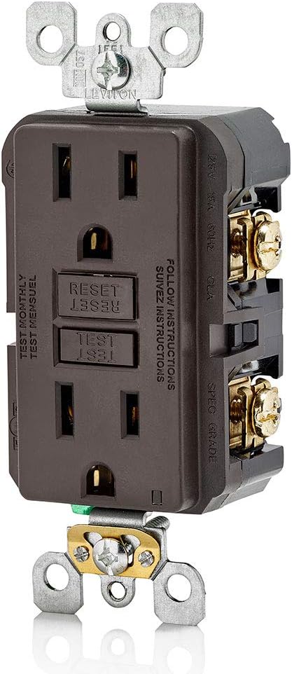 Leviton GFCI Outlet, 15 Amp, Self Test, Non Tamper-Resistant with LED Indicator Light, Protection from Electric Shock and Electrocution, GFNT1, Brown