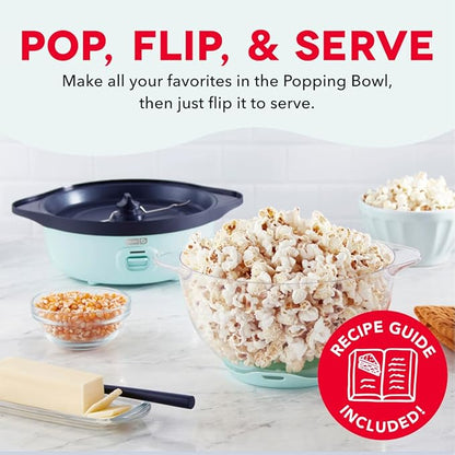 Dash SmartStore Stirring Popcorn Maker - Hot Oil Electric Popcorn Popper with Butter-Warming Tray, Clear Serving Bowl & Measuring Cup - 12 Cups, Aqua